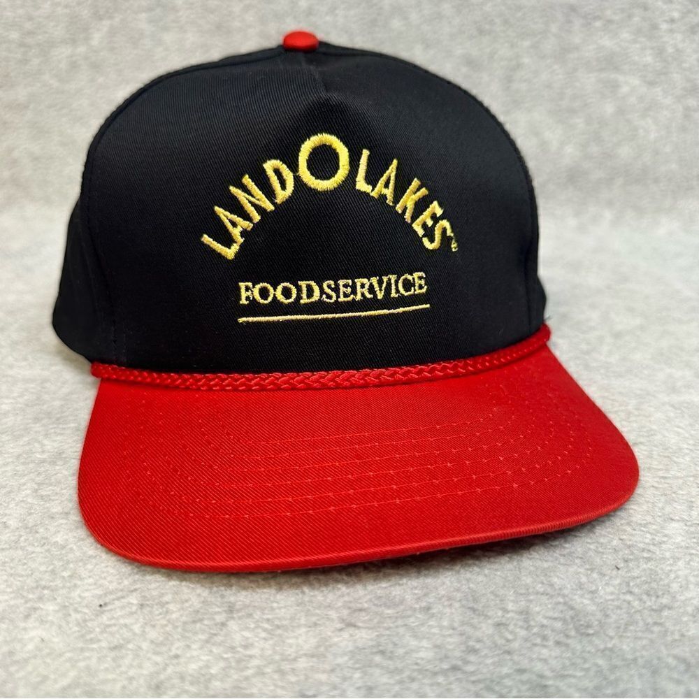 Land O Lakes Hat‎ Adult OSFA Black Red Embroidered Logo Work Wear Food Services